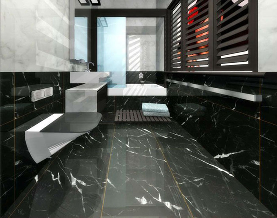 piso de banheiro em mármore nero marquina personalizado