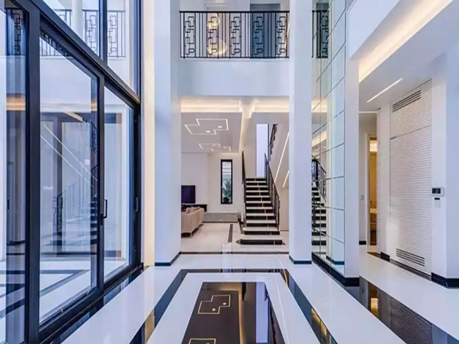 azulejos de piso de lobby de hotel em pedra de vidro nano